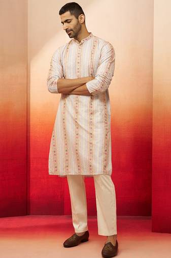 Beige digital print kurta with pyjama - sophisticated festive set
