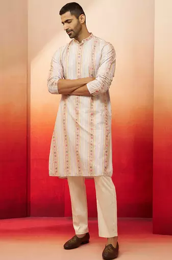 Beige digital print kurta with pyjama - sophisticated festive set