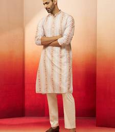 Beige digital print kurta with pyjama - sophisticated festive set