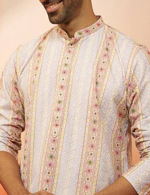 Beige digital print kurta with pyjama - sophisticated festive set 2