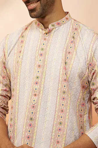 Beige digital print kurta with pyjama - sophisticated festive set