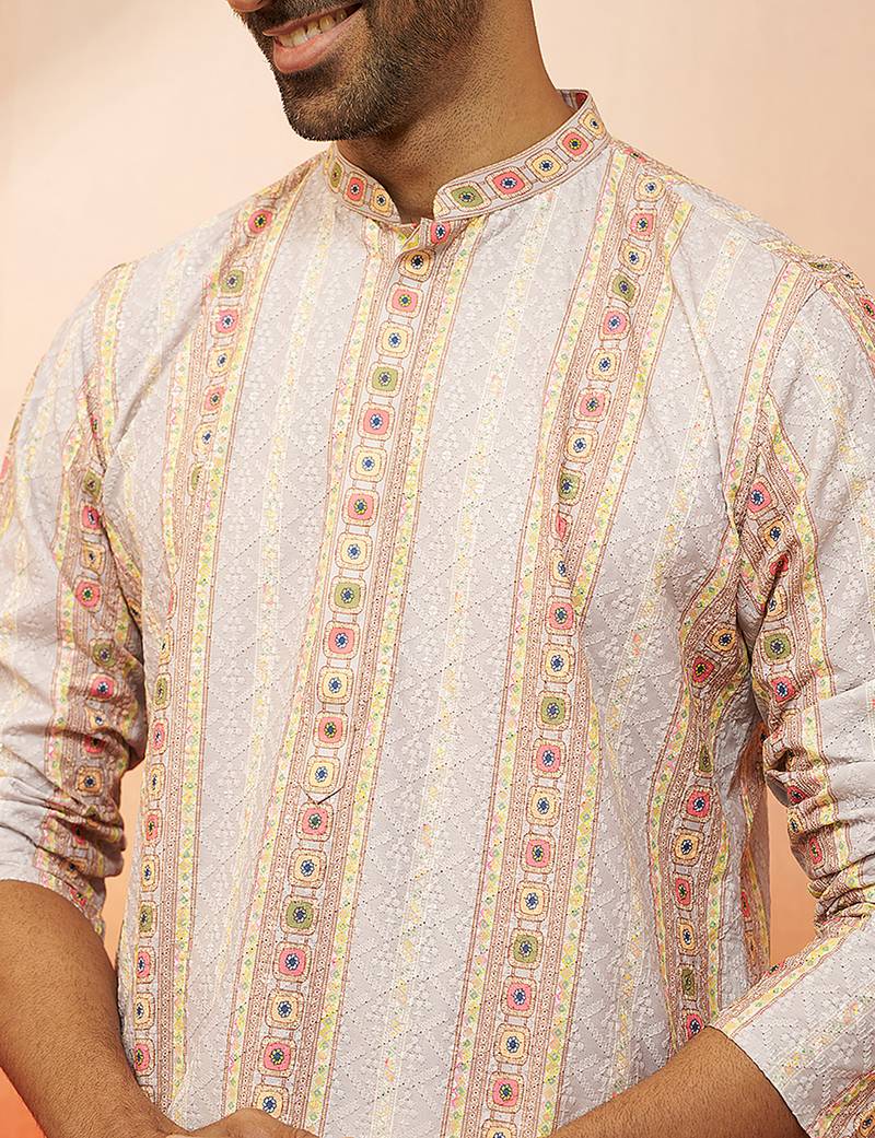 Beige digital print kurta with pyjama - sophisticated festive set