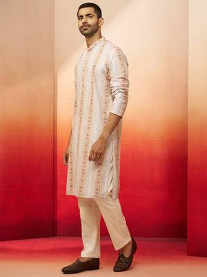 Beige digital print kurta with pyjama - sophisticated festive set 3