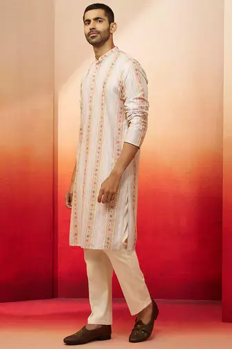 Beige digital print kurta with pyjama - sophisticated festive set