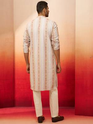 Beige digital print kurta with pyjama - sophisticated festive set 5