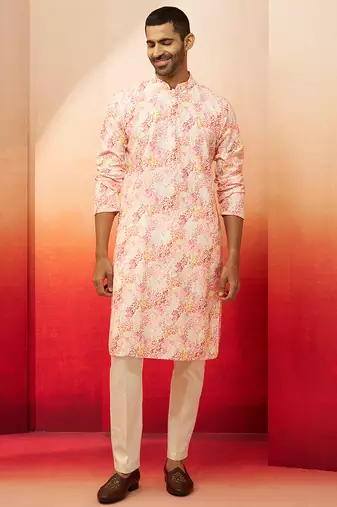 multicolor digital print kurta with cream pants set