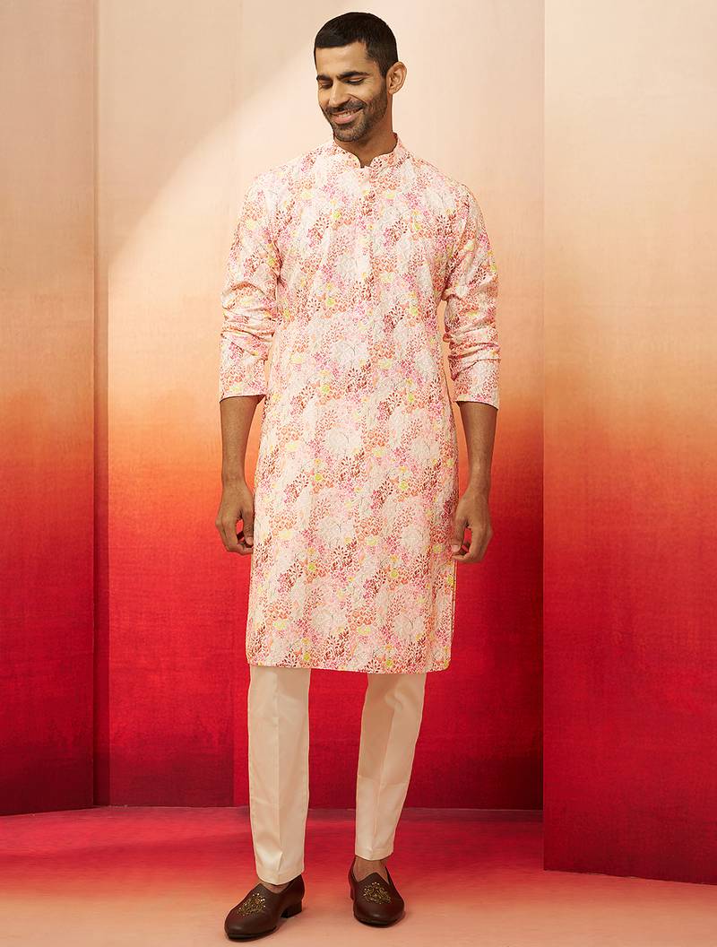 multicolor digital print kurta with cream pants set