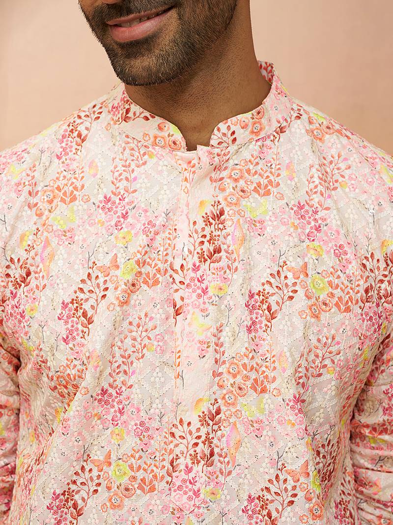 multicolor digital print kurta with cream pants set