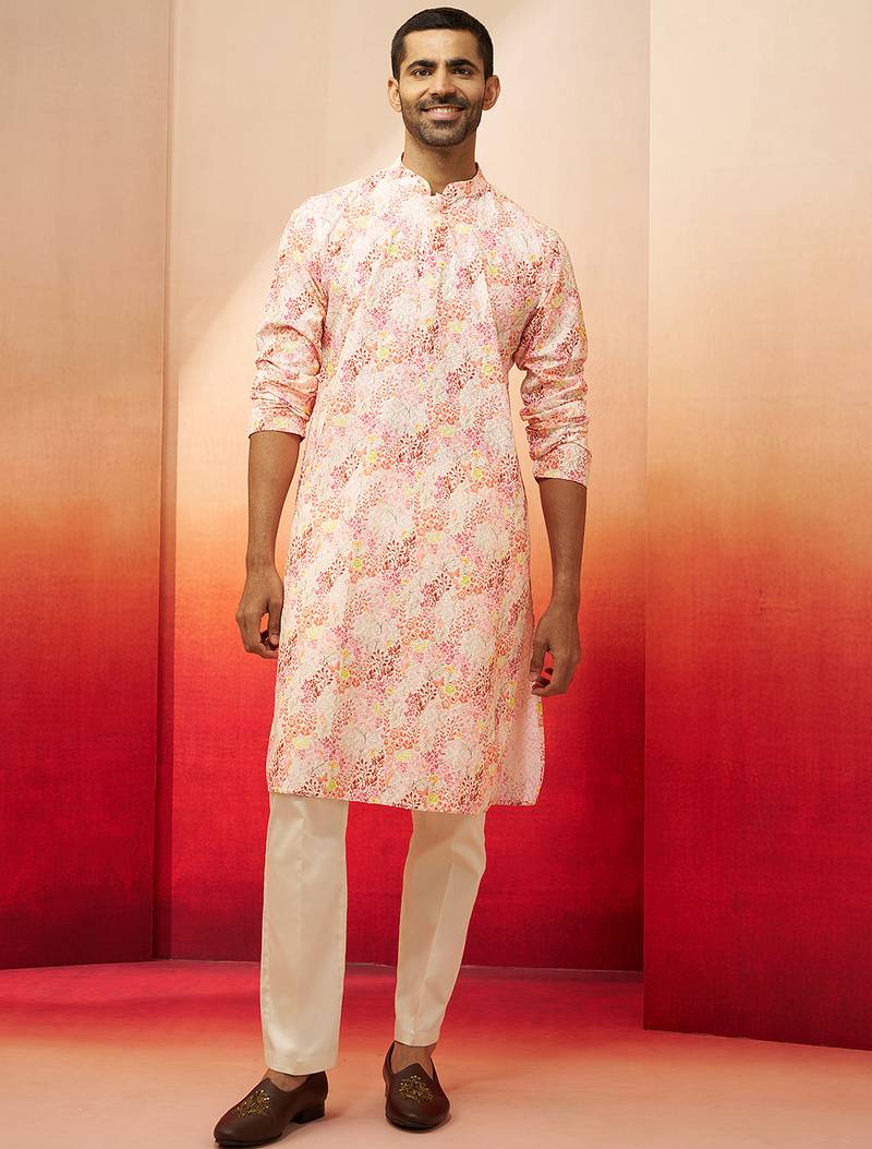 multicolor digital print kurta with cream pants set