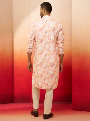 multicolor digital print kurta with cream pants set 4