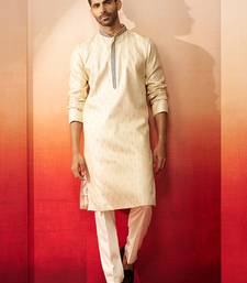 cream royal blue embroidered kurta with pyjama - luxury traditional set