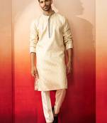cream royal blue embroidered kurta with pyjama - luxury traditional set