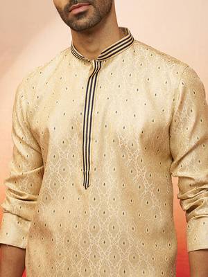 cream royal blue embroidered kurta with pyjama - luxury traditional set 2