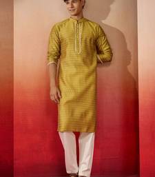 yellow jacquard kurta with pyjama - bright festive set