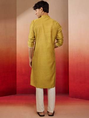 yellow jacquard kurta with pyjama - bright festive set 5
