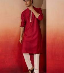 maroon jacquard kurta with pyjama - traditional festive set