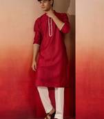 maroon jacquard kurta with pyjama - traditional festive set