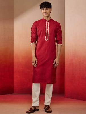 maroon jacquard kurta with pyjama - traditional festive set 3
