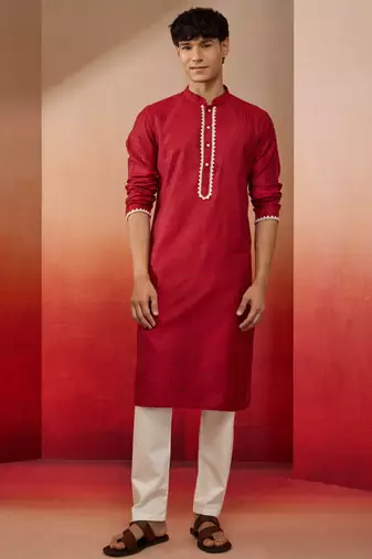 maroon jacquard kurta with pyjama - traditional festive set