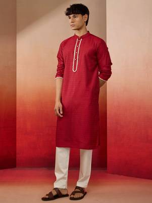 maroon jacquard kurta with pyjama - traditional festive set 4
