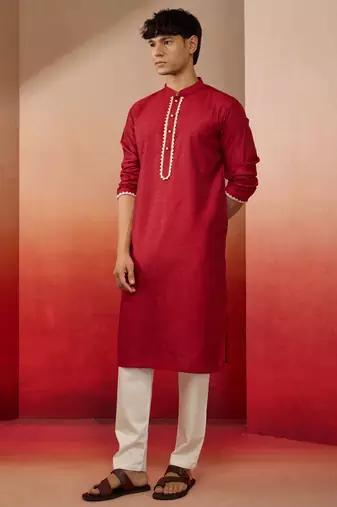 maroon jacquard kurta with pyjama - traditional festive set