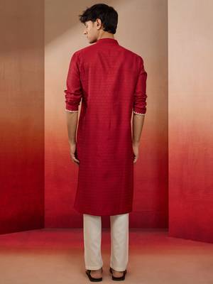 maroon jacquard kurta with pyjama - traditional festive set 5