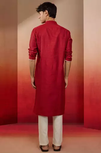 maroon jacquard kurta with pyjama - traditional festive set