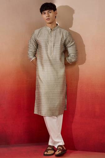 grey jacquard kurta with pyjama - contemporary festive set
