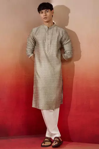 grey jacquard kurta with pyjama - contemporary festive set
