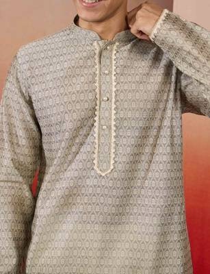 grey jacquard kurta with pyjama - contemporary festive set 2
