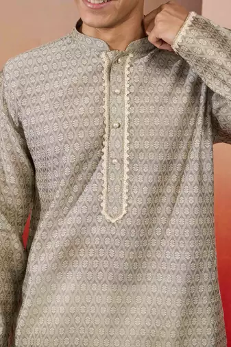 grey jacquard kurta with pyjama - contemporary festive set