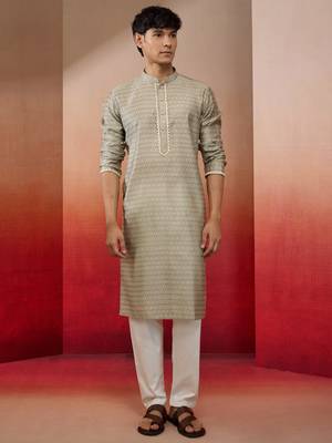 grey jacquard kurta with pyjama - contemporary festive set 3