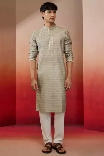 grey jacquard kurta with pyjama - contemporary festive set