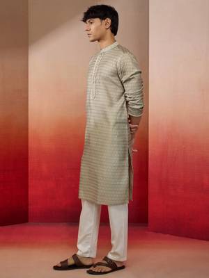grey jacquard kurta with pyjama - contemporary festive set 4