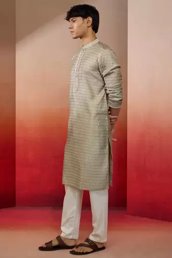 grey jacquard kurta with pyjama - contemporary festive set
