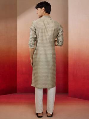 grey jacquard kurta with pyjama - contemporary festive set 5