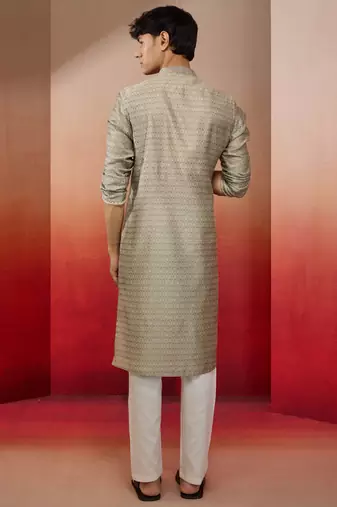 grey jacquard kurta with pyjama - contemporary festive set