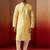 yellow jacquard kurta with cream churidar set - bright ethnic wear