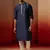 navy blue jacquard kurta with cream churidar set - royal ethnic wear