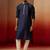 navy blue jacquard kurta with cream churidar set - royal ethnic wear
