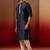navy blue jacquard kurta with cream churidar set - royal ethnic wear