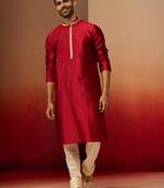 maroon jacquard kurta with cream churidar set - premium ethnic wear