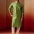 green jacquard kurta with cream churidar set - traditional ethnic collection