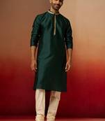 bottle green jacquard kurta with cream churidar set - festive collection