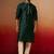 bottle green jacquard kurta with cream churidar set - festive collection