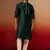 bottle green jacquard kurta with cream churidar set - festive collection