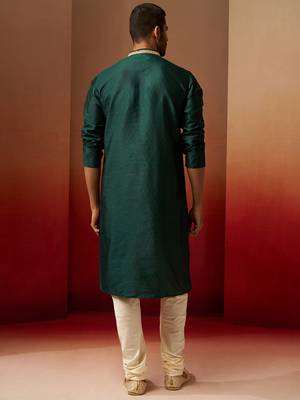 bottle green jacquard kurta with cream churidar set - festive collection 5