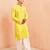 Yellow lahariya print kurta pant set - traditional screen print long kurta with white wide leg pants