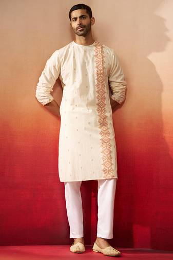 white rust jamdani kurta pyjama set - navratri traditional wear