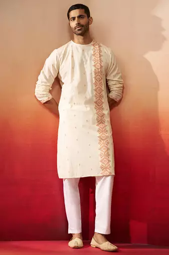 white rust jamdani kurta pyjama set - navratri traditional wear